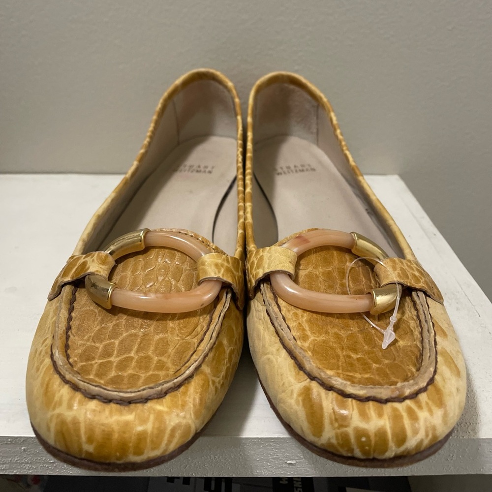Stuart Weitzman Tan Croc-Embossed Loafers